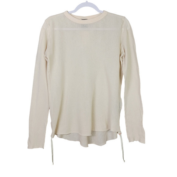 G-Star Fine Mesh Top Womens Large Beige Long Sleeve Gauze Lighweight‎ Streetwear - Picture 1 of 15